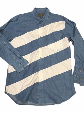 Vintage 90s Roper Blue and White Diagonal Stripe Denim Button-Down Shirt